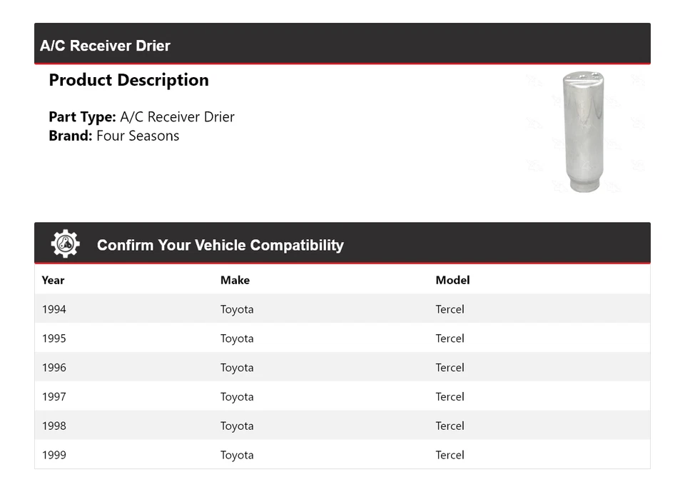 For 1994-1999 Toyota Tercel A/C Receiver Drier 4 Seasons 1995 1996 1997 1998 - Image 2 of 4