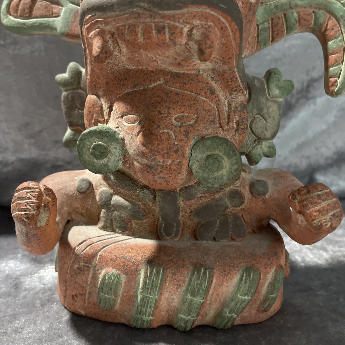 Mexican Folk Art Zapotec Pitao Cozobi Aztec Style Statue Warrior