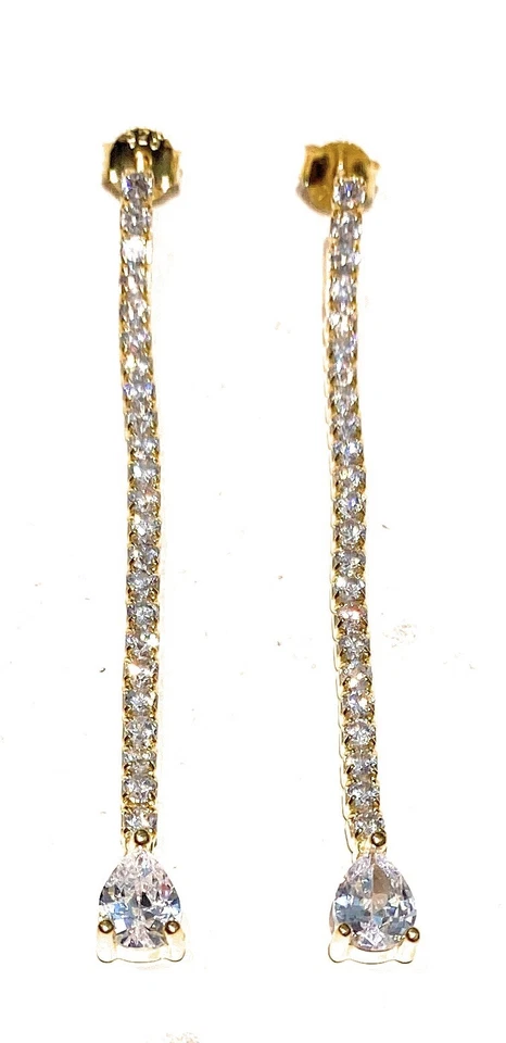 Orecchini Tipo Tennis in Argento 925 – Galvanica Oro Giallo, Zirconi Bianchi - Immagine 2 di 3