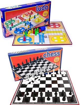 Klassische traditionelle Brettspiele - Ludo und Schach Familie Kinder Spaß Spielset