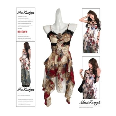 New American Style Sexy Gyaru Halter Top Women Design Sweet Print Slim Camisole 