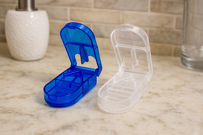 2 pack Pill Cutter Box Ergonomic Design Pill Splitter Stainless Blades Storage