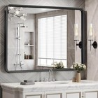 Black metal framed rounded rectangle bathroom mirror 3 sizes Matte black
