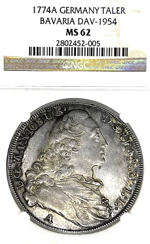 German States Bavaria 1774 Taler Coin Thaler NGC MS 62 VZ/STG UNC Madonna Amberg