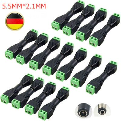 20x DC Steckverbinder Hohlbuchse Adapter Netzteil Kupplung Hohlstecker 5,5x2,1mm