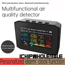 9-in-1 Air Quality Detector Tester Clock Alarm+3.8" Screen Adjustable Backlight