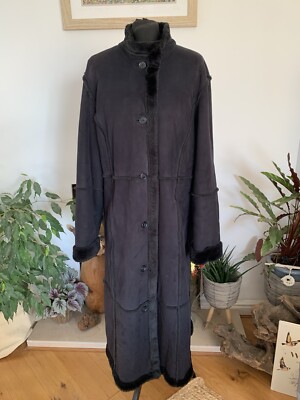 Vintage Centigrade Black Faux Suede Coat Overcoat Jacket Faux Fur Lining Trim L