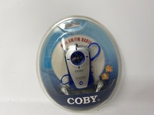 NEW Blue Coby Mini AM/FM Radio silver CX-71 Headphones Portable Personal