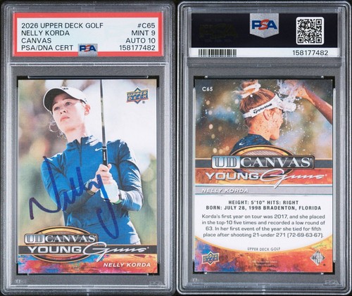 2026 UD Golf Young Guns Canvas Signed Nelly Korda Autographed Card Auto PSA 9/10