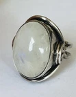 HEAVY Vintage Signed Sterling Silver Rainbow Moonstone Ring Size 7 17-Grams