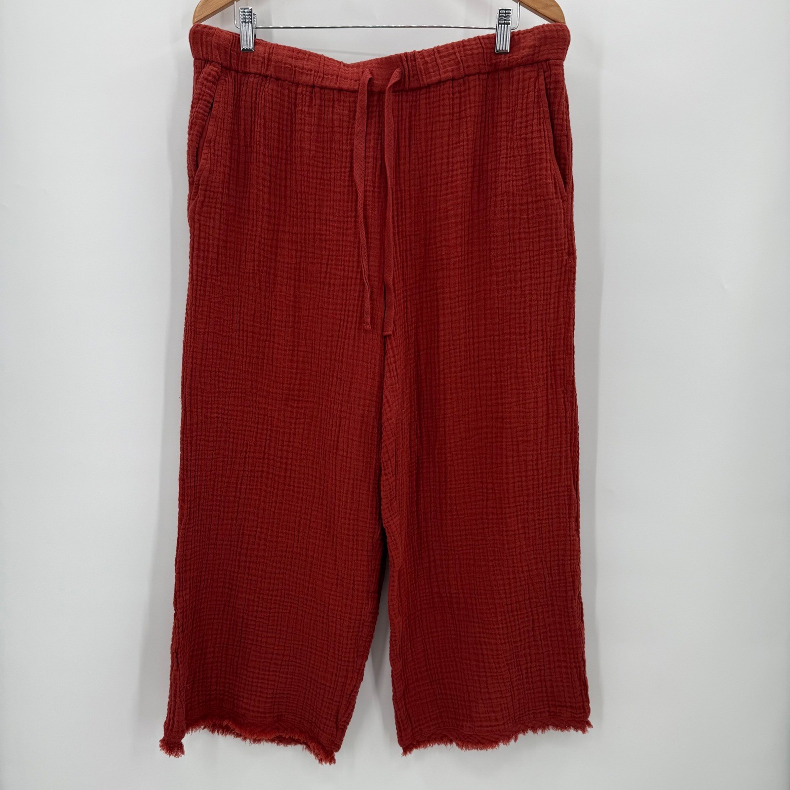 Eileen Fisher Organic Cotton Gauze Crop Pants Wide Leg Women’s Large Rust