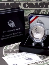 2014 "P" BASEBALL Hall of Fame PROOF Commemorative SILVER Dollar $1 Box & COA