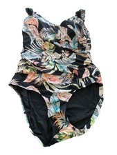 Jantzen Printed Surplice Maillot One Piece Swimsuit Size 16 Black Cabana NEW