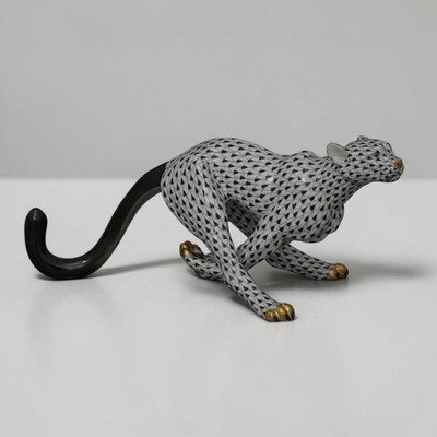   NEW in BOX HEREND 14.75'' CHEETAH Running Black Fishnet Figurine $3,340 Retail