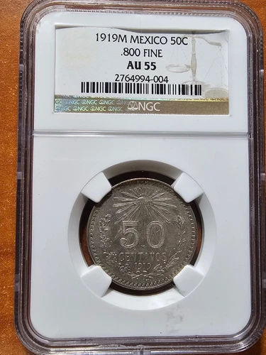 1919 Mexico 50 Centavos   .800 Silver NGC AU 55  KM 446