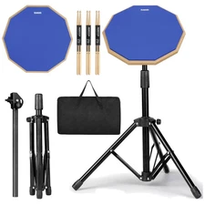 Drum Practice Pad Snare Drum Stand Set 12 in with Double Sided Silent Drum Pad,