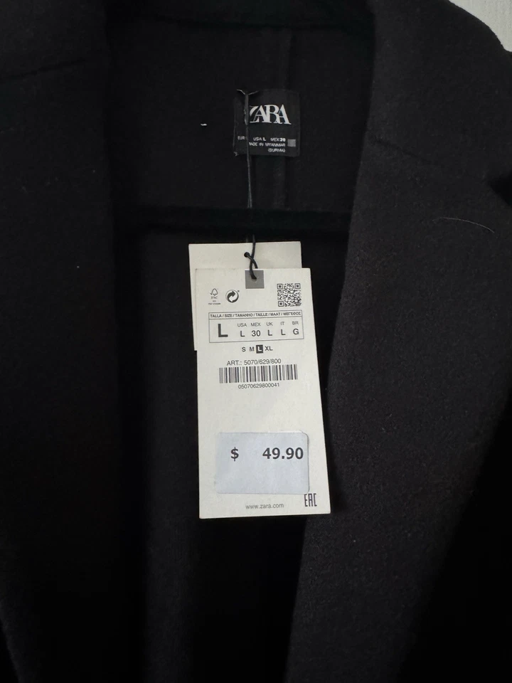 Zara Women's Trench Coat Size L Black NWT Also Has Side Pockets and Long Sleeves - Image 3 of 4