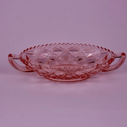 Vintage Imperial Glass Diamond Block Pink Depression Glass Dish With Handles