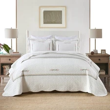3-Pcs 100% White Cotton Oversized Quilt Bedspread Set