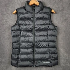 Eddie Bauer EB650 Down Vest Womens Small Black Puffer Quilted Full Zip