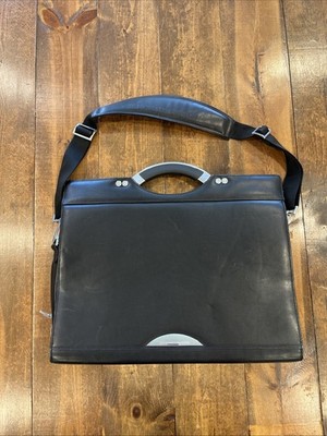 Zero Halliburton Black Leather Briefcase w/Chrome Accents Hard Limited Edition