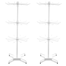 2 Pcs Rotating Jewelry Display Rack with Hooks Metal Earrings Display White