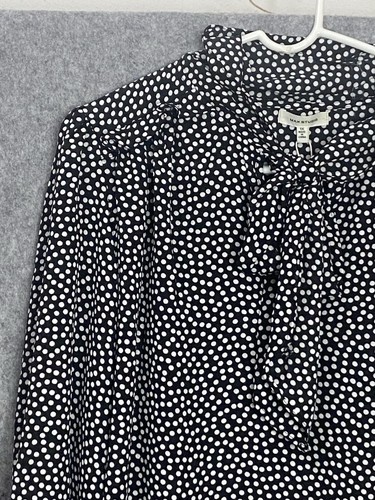 Max Studio Women's 1X Long Sleeve Black & White Polka Dot Tie Neck Blouse New - Picture 8 of 13