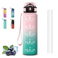 Trinkflasche 1L Mujigaga, Sport Wasserflasche Mit Strohhalm, Auslaufsicher,
