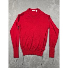 Helmut Lang V-Neck Sweater Women S Red 100 Cashmere Long Cuff HLW34547