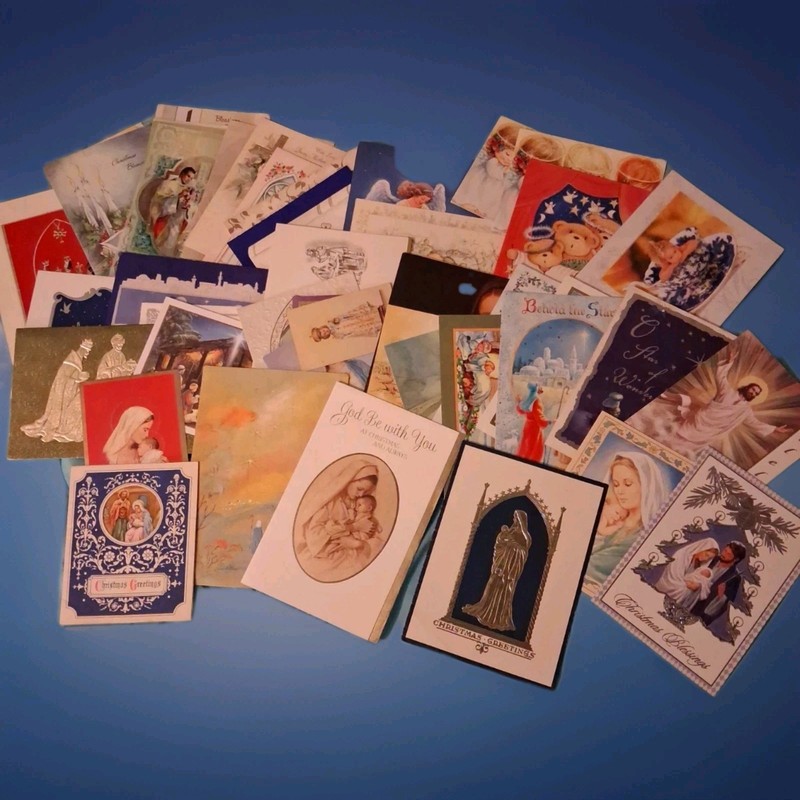 Vintage Religious Greeting Cards Lot of 45 Jesus Virgin Mary Angels Foiled