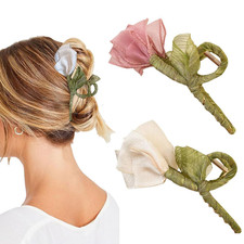 2 Pcs Metal Tulip Claw Clips Strong Hold Flower Hair Claw Clips Pink  Beige Tul