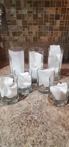 Vintage Set of 7 Anchor Hocking Essex Clear 10-Panel Flat  Glasses Mixed Sizes