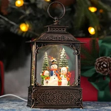 Snowman Family Snow Globe, Light Up Christmas Snow Globes with Music Timer - USB