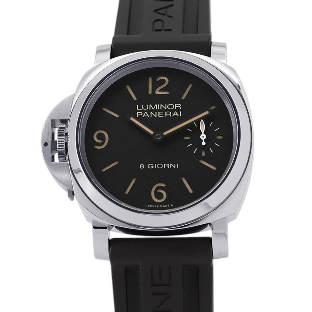 Panerai — PANERAI Luminor Destro Otto Giorni 44mm Stainless Steel/Kautchu Black Dial P...