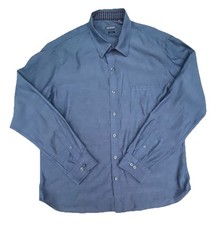 Van Heusen Slim Fit Dress Shirt Blue Herringbone Plaid Trim Men XL 17-17.5