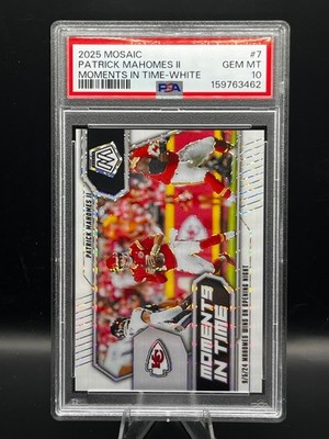 2025 Mosaic Patrick Mahomes Moments White PSA 10 #15/25 Jersey Number JSY#