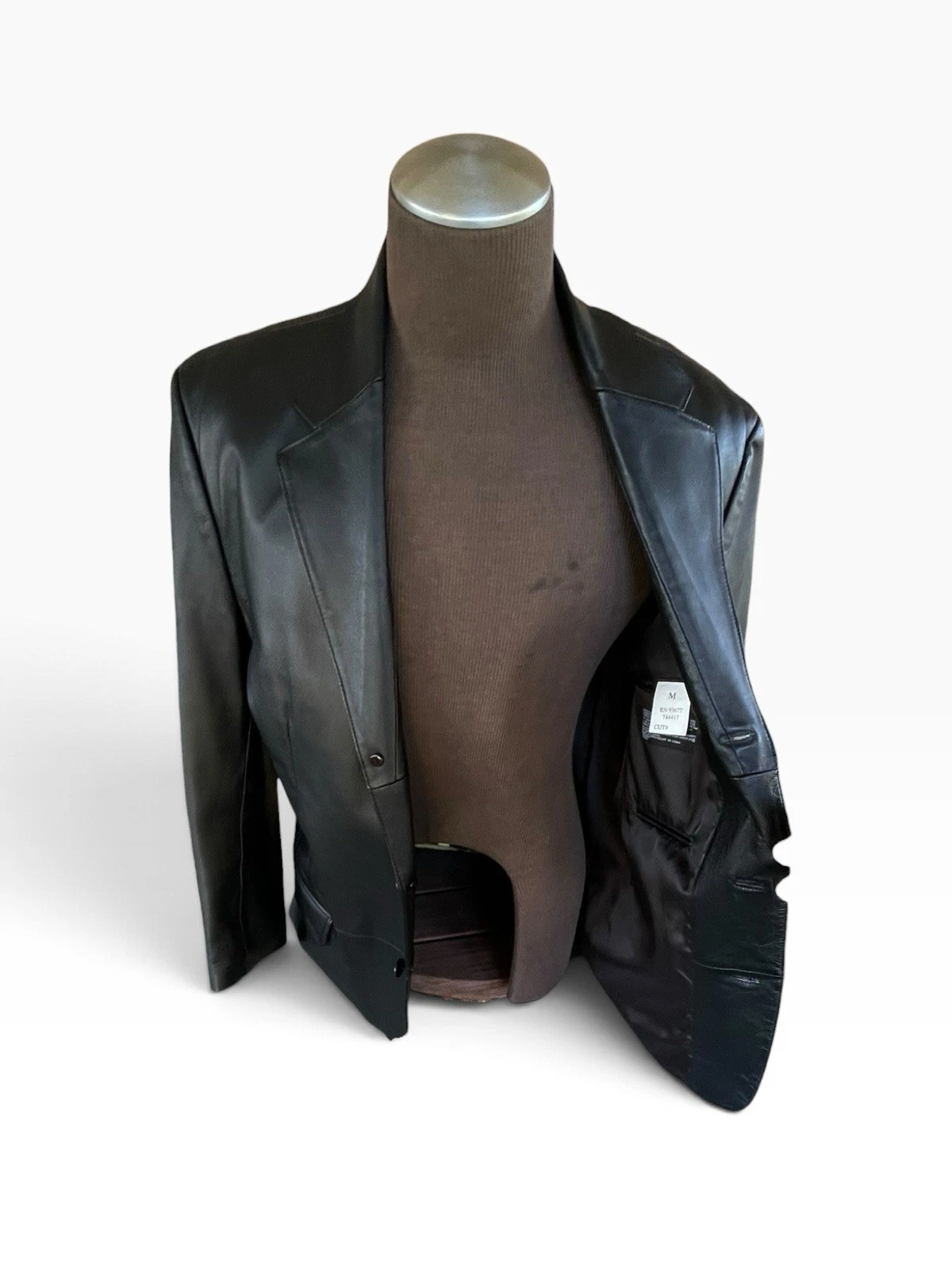 Vtg J. Ferrar Men's Black Genuine Leather Blazer Jacket Two-Button Coat Size M - product detail image 4