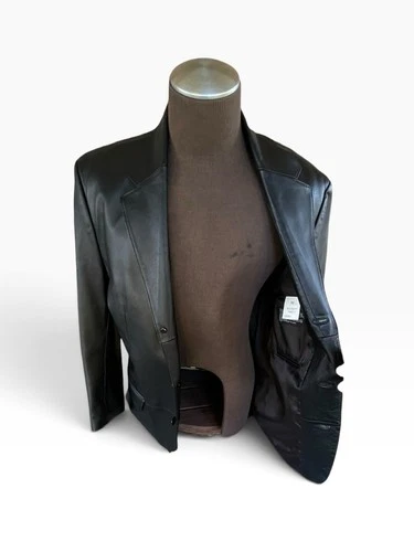 Vtg J. Ferrar Men's Black Genuine Leather Blazer Jacket Two-Button Coat Size M image 4