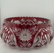 Vintage German Lausitzer Cranberry Cut-To-Clear Crystal Large Bowl *RARE*