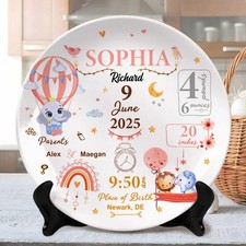 Personalized Newborn Birth Stats Plate Baby Announcement Keepsake Gift NurseryX