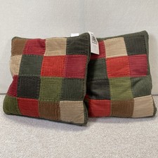 Vintage Woolrich Corduroy Throw Pillows Patchwork 18" w/ Feather Fill ~ Set of 2
