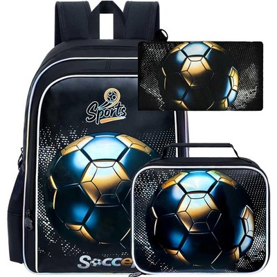 3PCS Soccer Bookbag for Boys, 17'' Kids Football Backpack with Lunch Box, Wate...