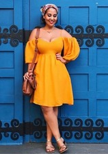 Anthropologie Moulinette Soeurs Carina Puff Sleeve Orange Dress Small Petite