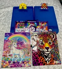 Lisa Frank Lot Tiger and Dog Clip Boards Two Folder Tiger Dolphins Unicorn X5