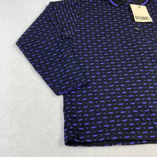 Vintage Gitano Sweater Mens Medium Purple Black Geometric Collard Button Up NWT - Picture 2 of 11