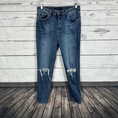 Risen Jeans Womens 32 Blue High Waisted Skinny Distressed Stretch