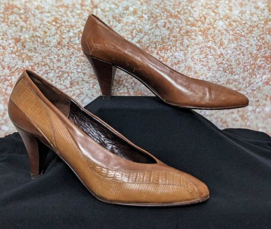 Sesto Meucci Women's Brown Leather Vintage Shoes Size 8 Narrow Made in