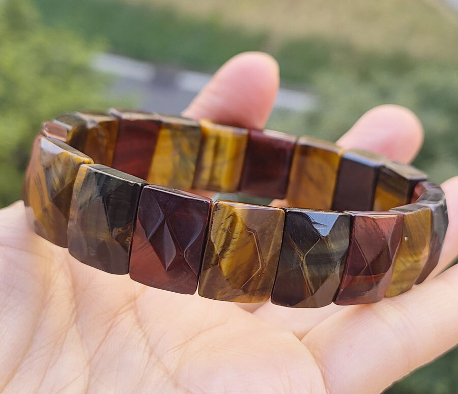 5pcs Multicolor tiger eye Gems oblong faceted Bracelet Magic Healing Amulet