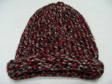 HAND KNITTED - Red Black Gray - YOUTH SIZE Stretch Fit Stocking Cap Beanie Hat
