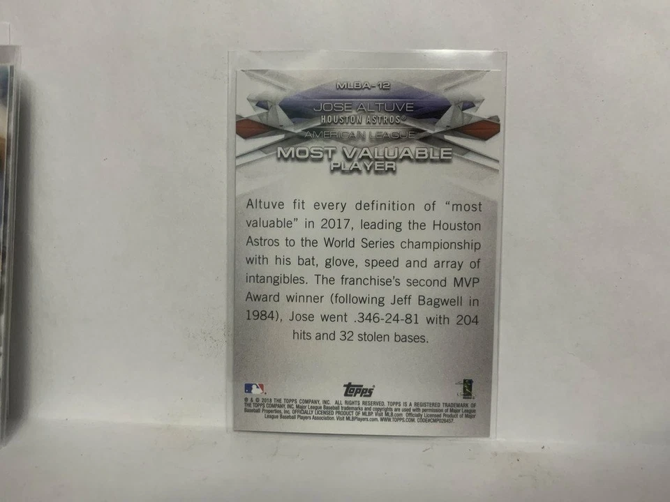 MLBA-12 Jose Altuve AL Most Valuable Player Houston Astros 2018 Topps Series 1 B - Image 2 of 2